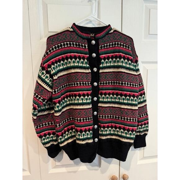 Vintage Nordic Cardigan Handmade Sweater Fair Isle Button Up Cabincore Folk - Picture 5 of 8